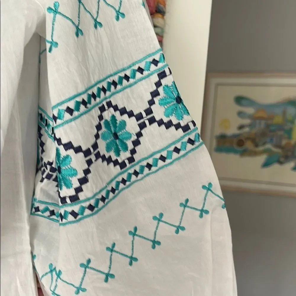 White Tunic with Blue Embroidery